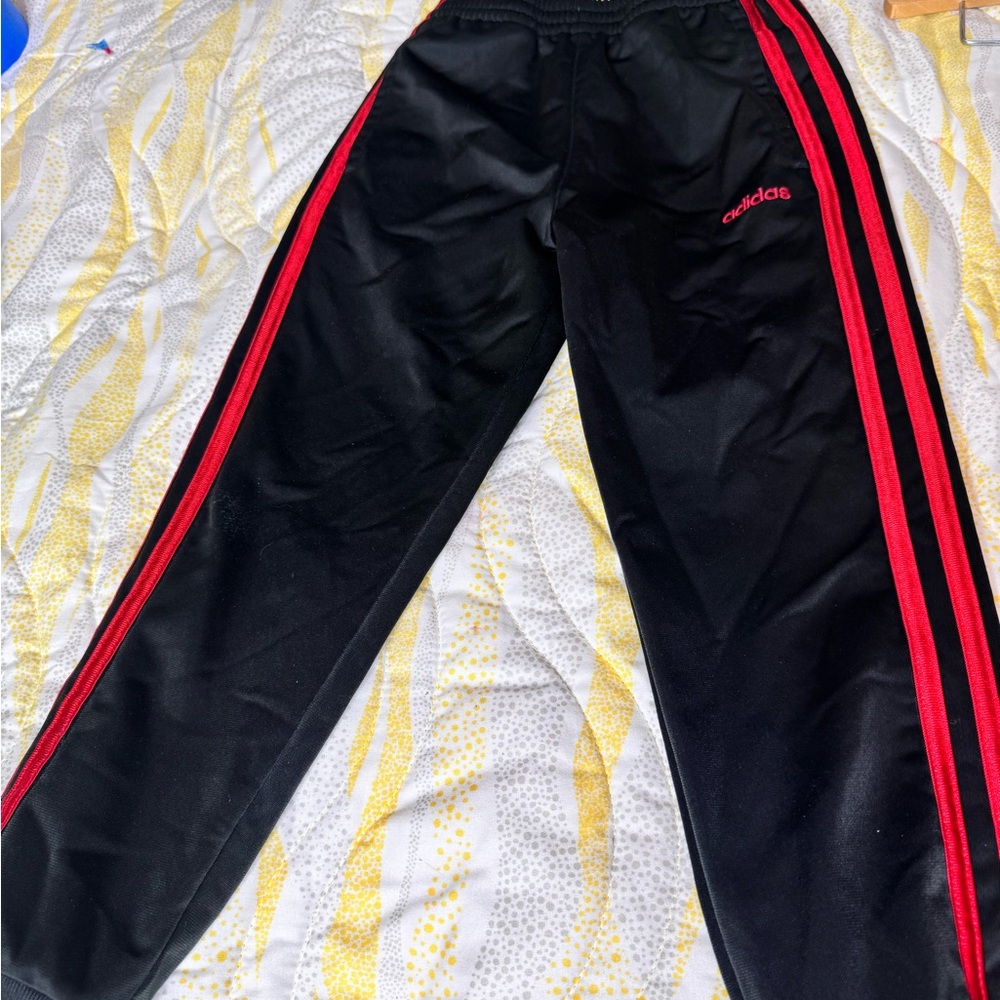 Adidas Kids Black Tracksuit with Red Stripes - Picture 3 of 7